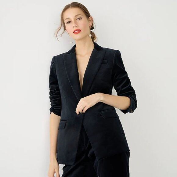 J. Crew Willa Blazer Black Velvet Wednesday Addams Whimsygoth Dark Romantic - Picture 1 of 13